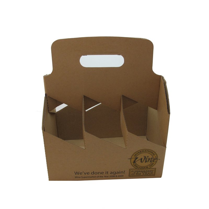 Eco-Friendly 3 4 6 8 bottle pack wine beer corrugated box carrier beer shipping box with handle