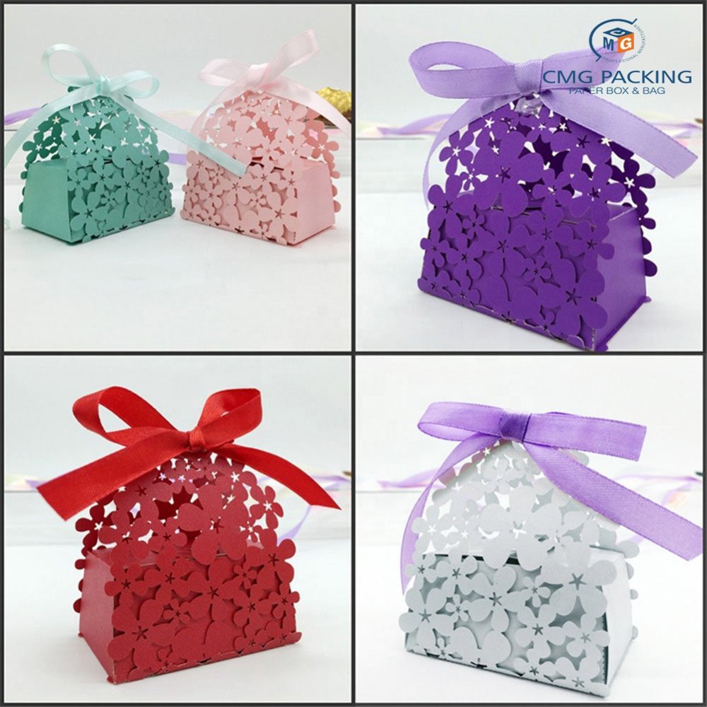 wholesale Custom Cheap Flower Pattern Gift Cardboard Laser Cut Hollow Craft Packaging Candy Box Paper for weeding ,birthday