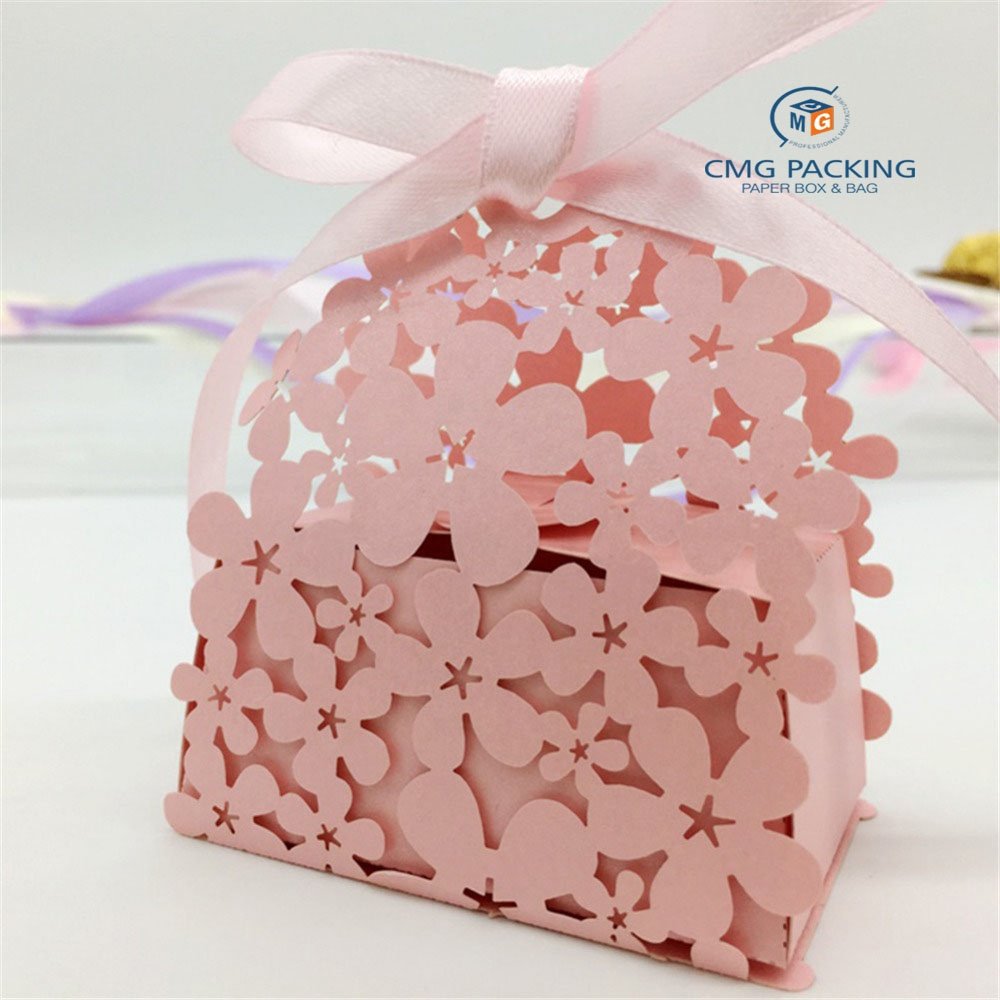 wholesale Custom Cheap Flower Pattern Gift Cardboard Laser Cut Hollow Craft Packaging Candy Box Paper for weeding ,birthday
