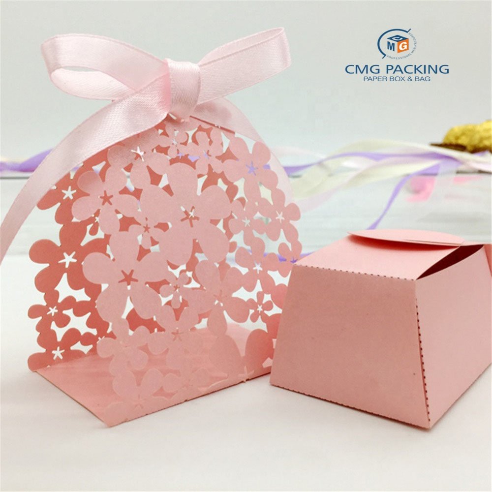 wholesale Custom Cheap Flower Pattern Gift Cardboard Laser Cut Hollow Craft Packaging Candy Box Paper for weeding ,birthday