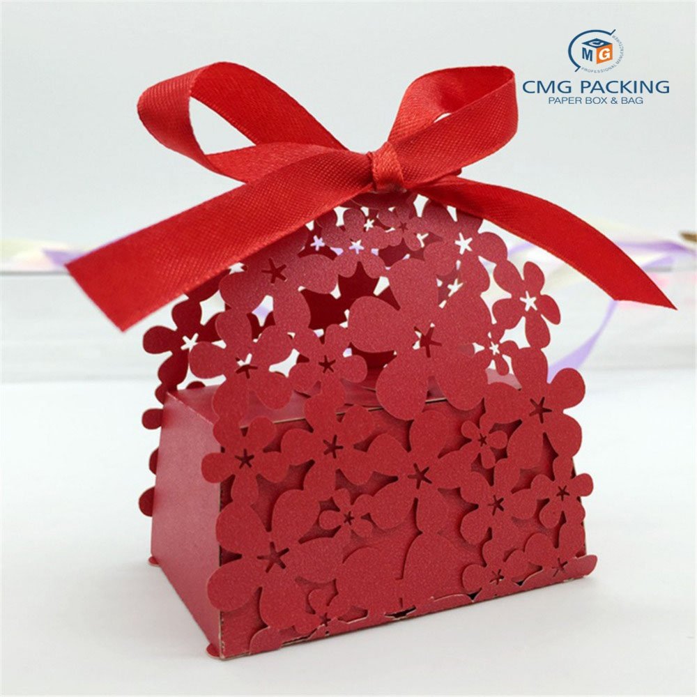 wholesale Custom Cheap Flower Pattern Gift Cardboard Laser Cut Hollow Craft Packaging Candy Box Paper for weeding ,birthday