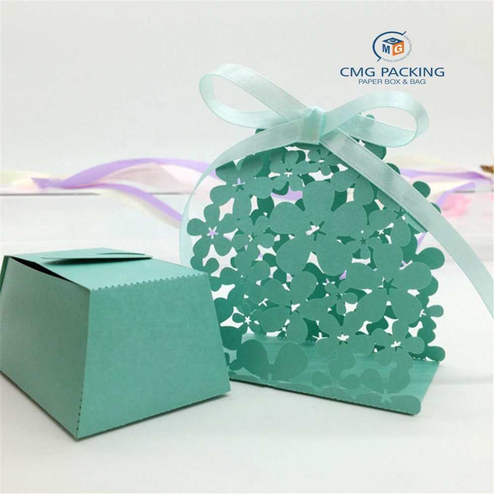 wholesale Custom Cheap Flower Pattern Gift Cardboard Laser Cut Hollow Craft Packaging Candy Box Paper for weeding ,birthday