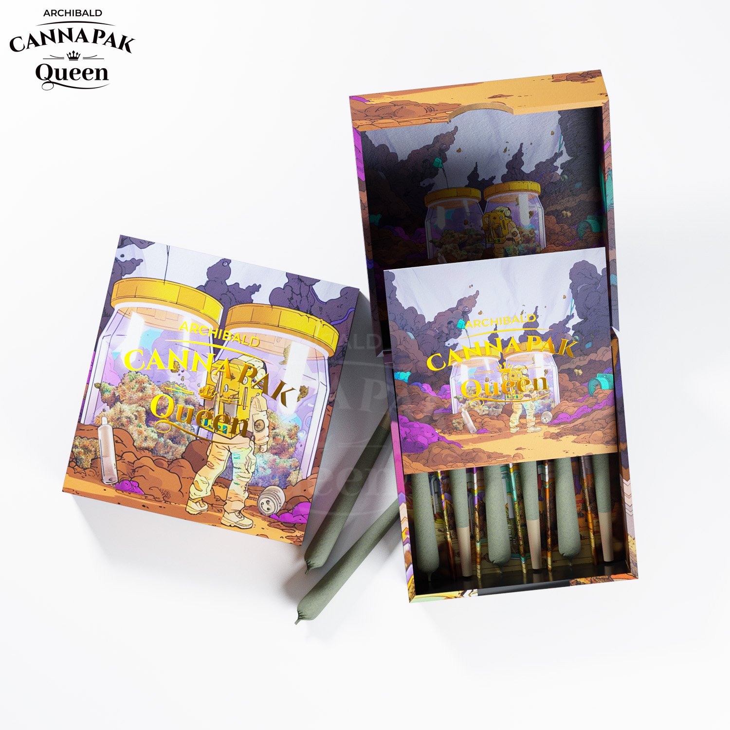 Archibald Professional Design Custom Square Herb Tobacco Paper Packaging 77*18*72Mm 6 Pack Cr Flip Oem Pre Roll Box