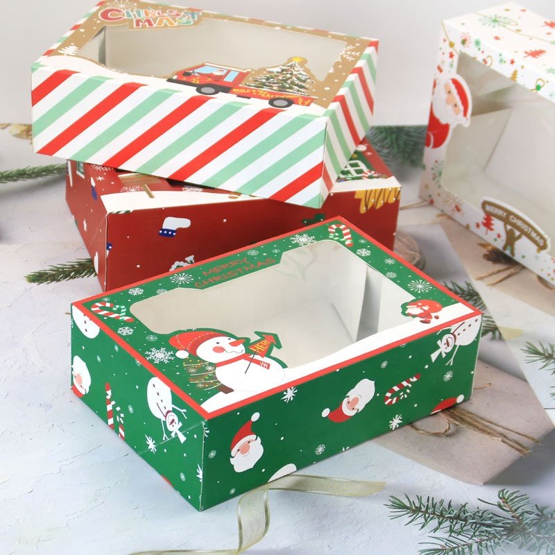 Wholesale newest packaging Christmas new style paper candy box + pvc window biscuit box, integrated structure packaging box