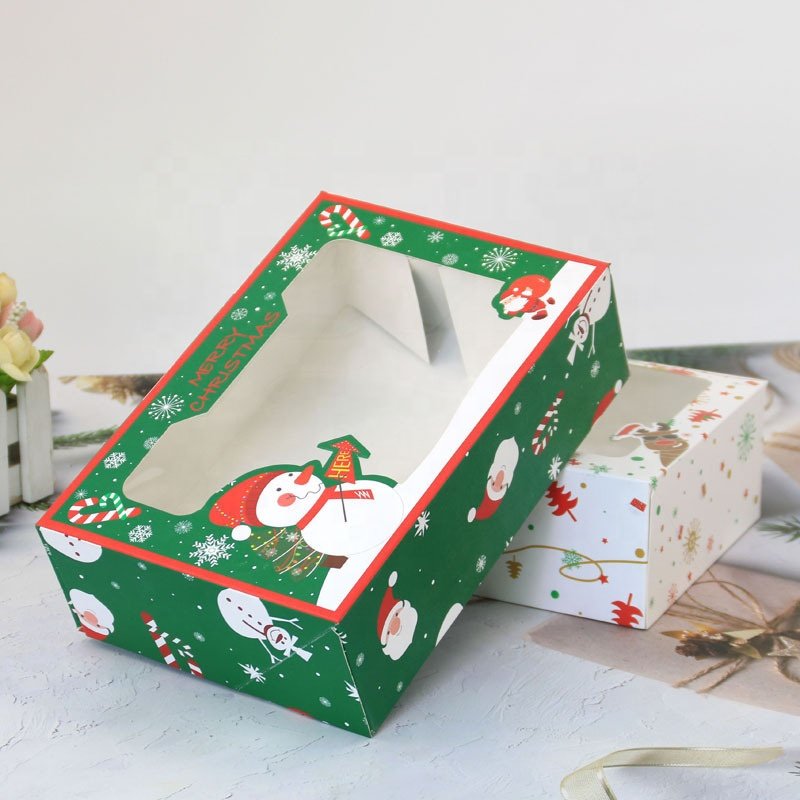 Wholesale newest packaging Christmas new style paper candy box + pvc window biscuit box, integrated structure packaging box