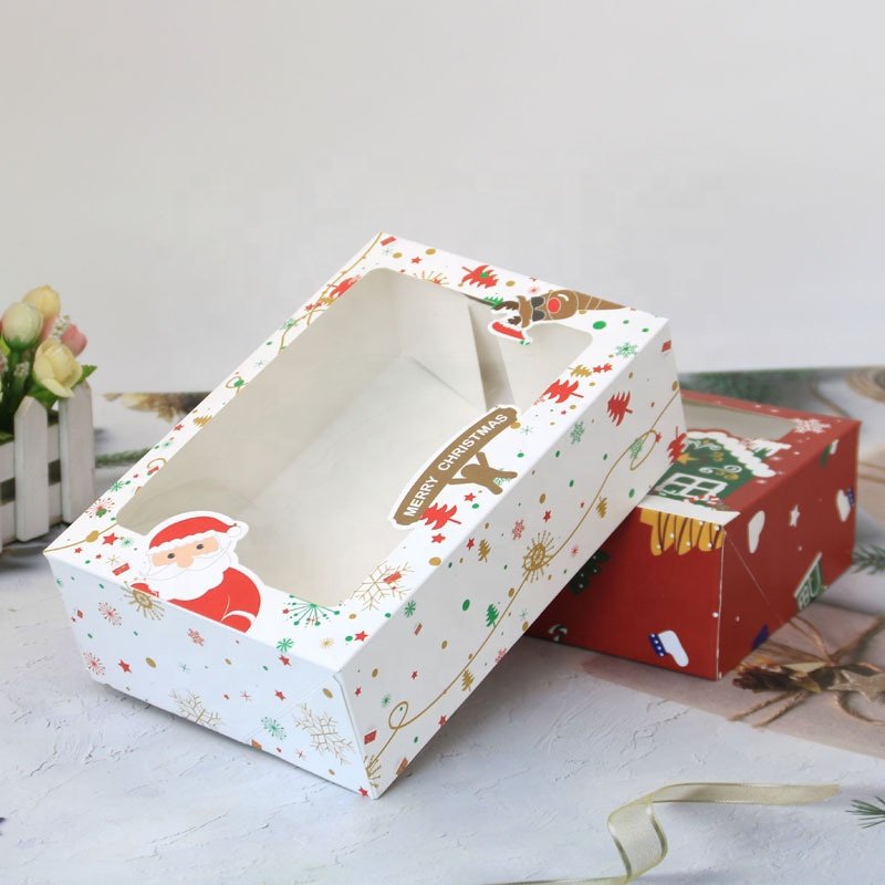Wholesale newest packaging Christmas new style paper candy box + pvc window biscuit box, integrated structure packaging box