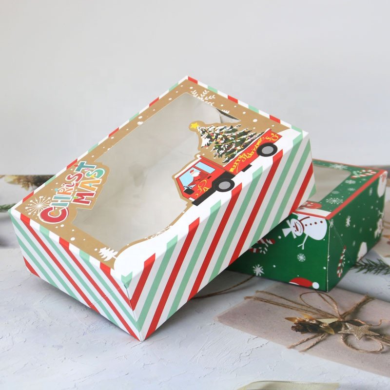 Wholesale newest packaging Christmas new style paper candy box + pvc window biscuit box, integrated structure packaging box