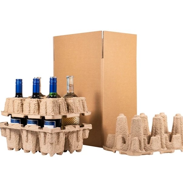 Recyclable pulp wine tray With Molded Paper Pulp Wine Bottle Packaging Tray Shippers