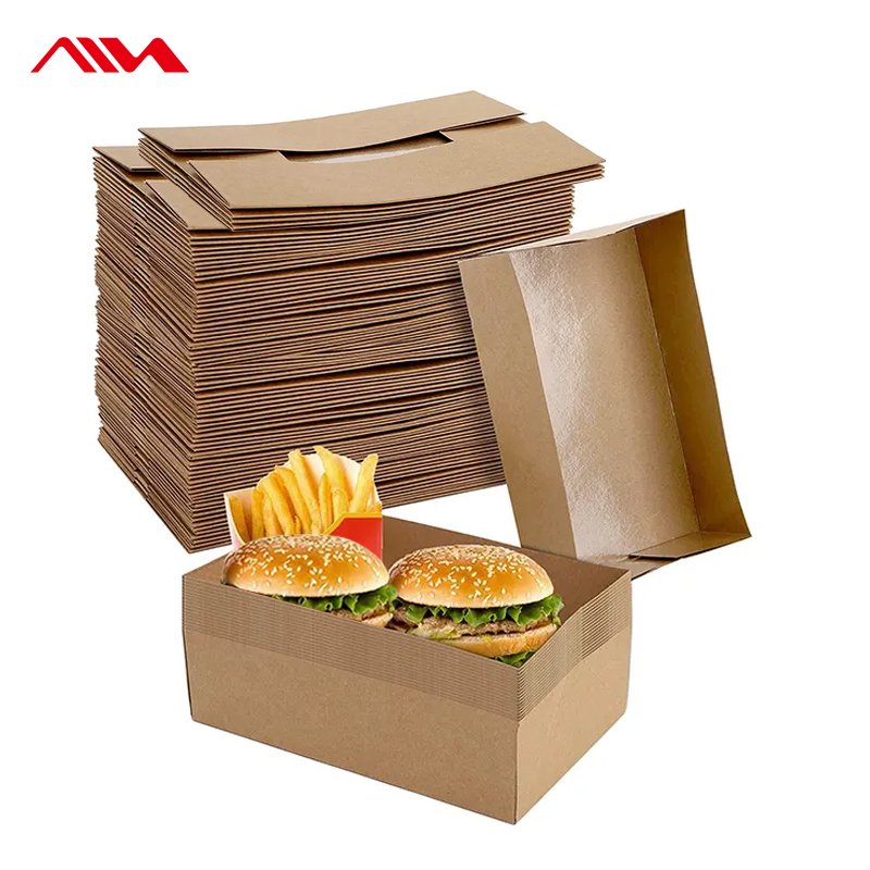 Take-away Cardboard Foldable Picnic Paper Food Packaging Box Kraft Paper Square Customizable Custom Eco-friendly Disposable