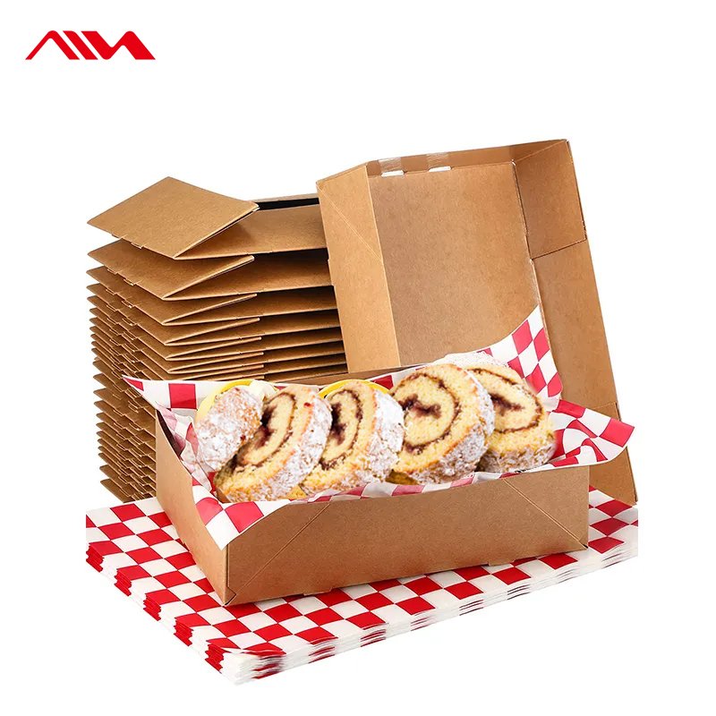 Take-away Cardboard Foldable Picnic Paper Food Packaging Box Kraft Paper Square Customizable Custom Eco-friendly Disposable