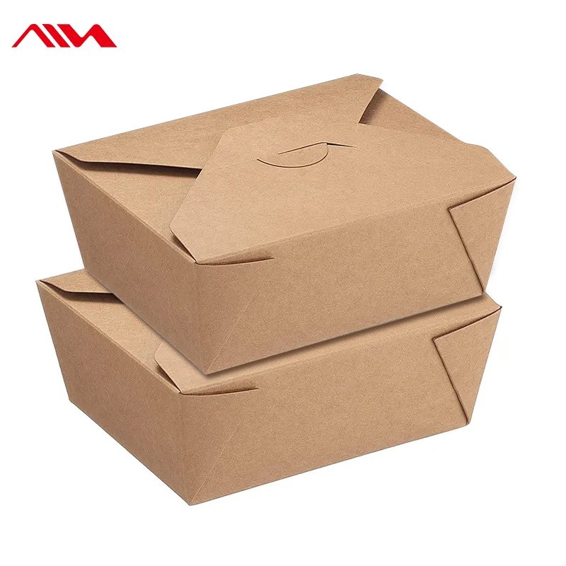 Take-away Cardboard Foldable Picnic Paper Food Packaging Box Kraft Paper Square Customizable Custom Eco-friendly Disposable