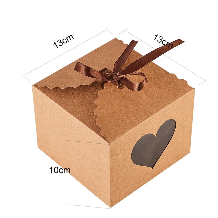 Portable Handle Kraft Paper Gift Box Heart Clear Window with Rope for Wedding Christmas Decoration Kids Small Cakes Cookie