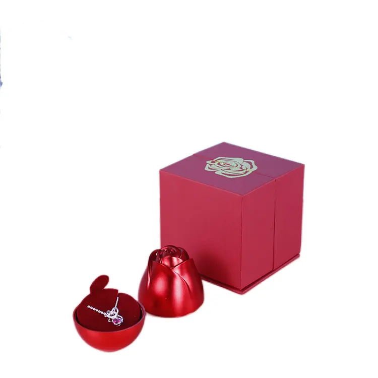 2023 Fine Luxury Creative Romance Red Rose Flower Lifting Propose Marriage Ring Box Jewelry Gift Box Packaging Case