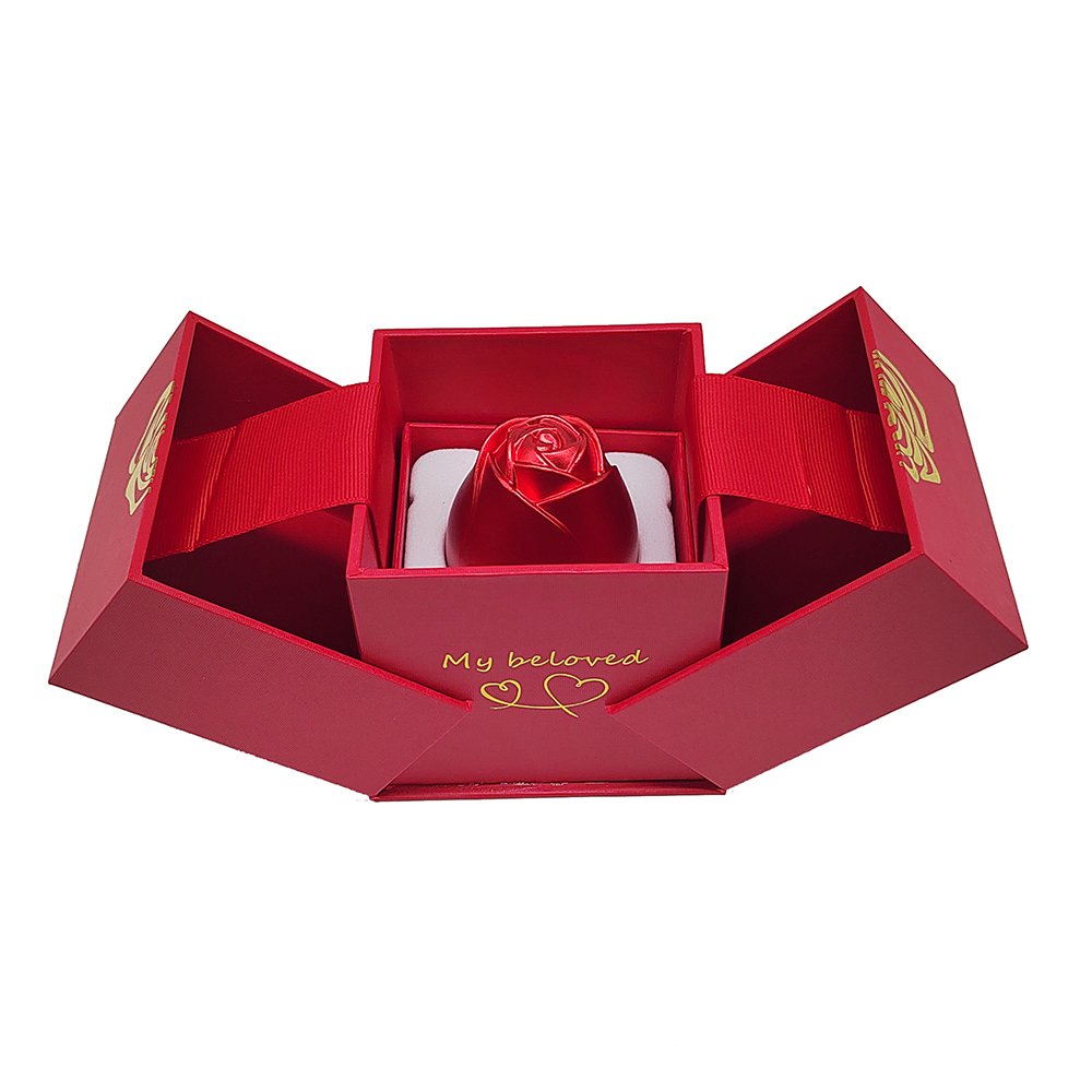 2023 Fine Luxury Creative Romance Red Rose Flower Lifting Propose Marriage Ring Box Jewelry Gift Box Packaging Case