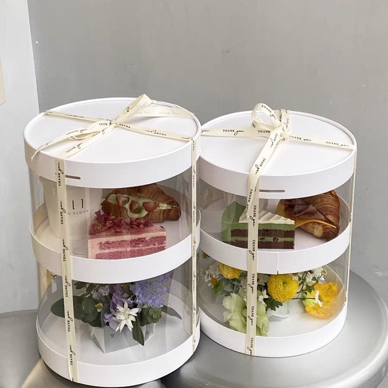 Double Layer Transparent Cupcake Packaging Box Round Birthday Cake Box For Dessert Packing Boxes
