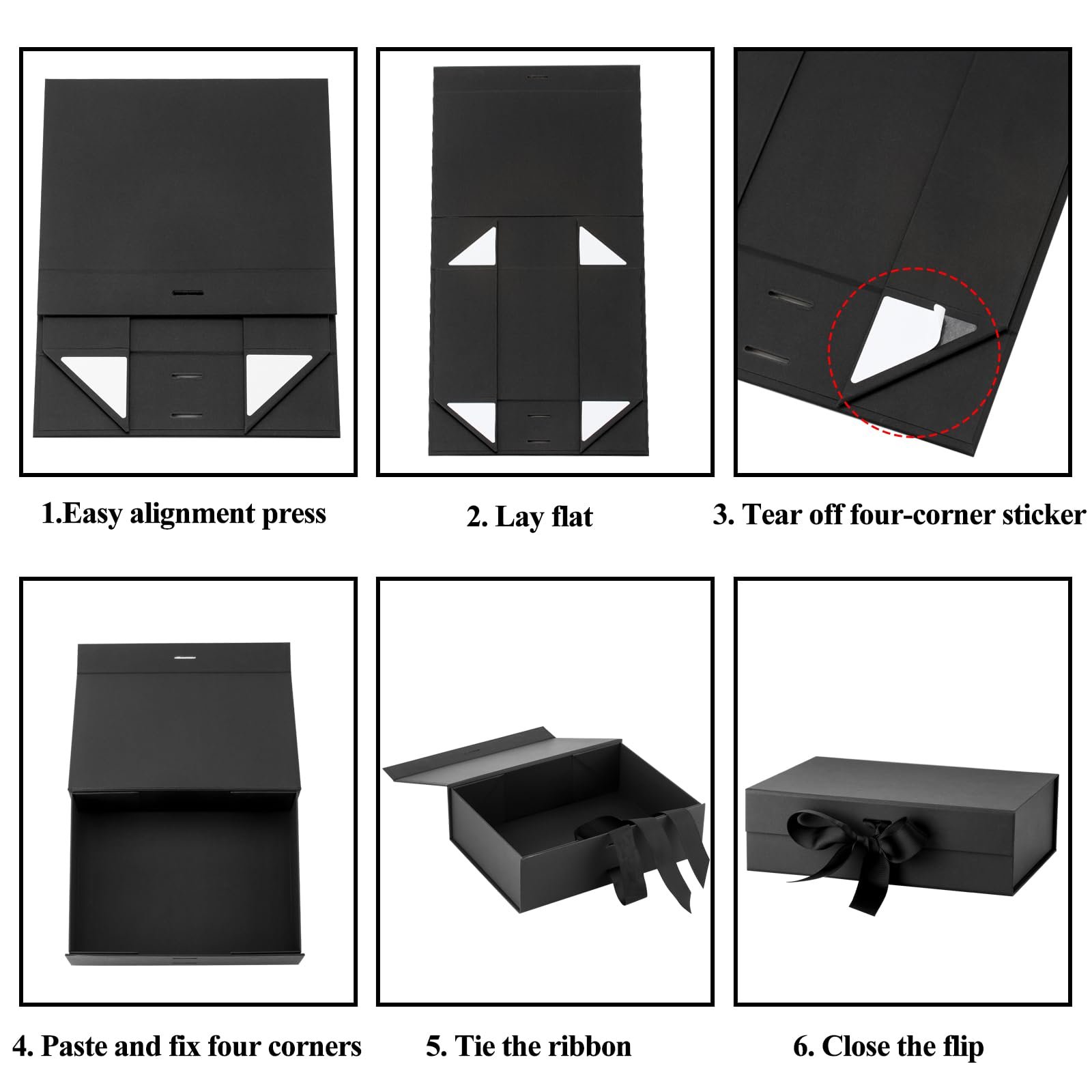 Custom Logo Folding Packaging Cardboard Paper Shoe Clothing Underwear Boxes Black Flap Magnetic Closure Gift Box With Ribbon