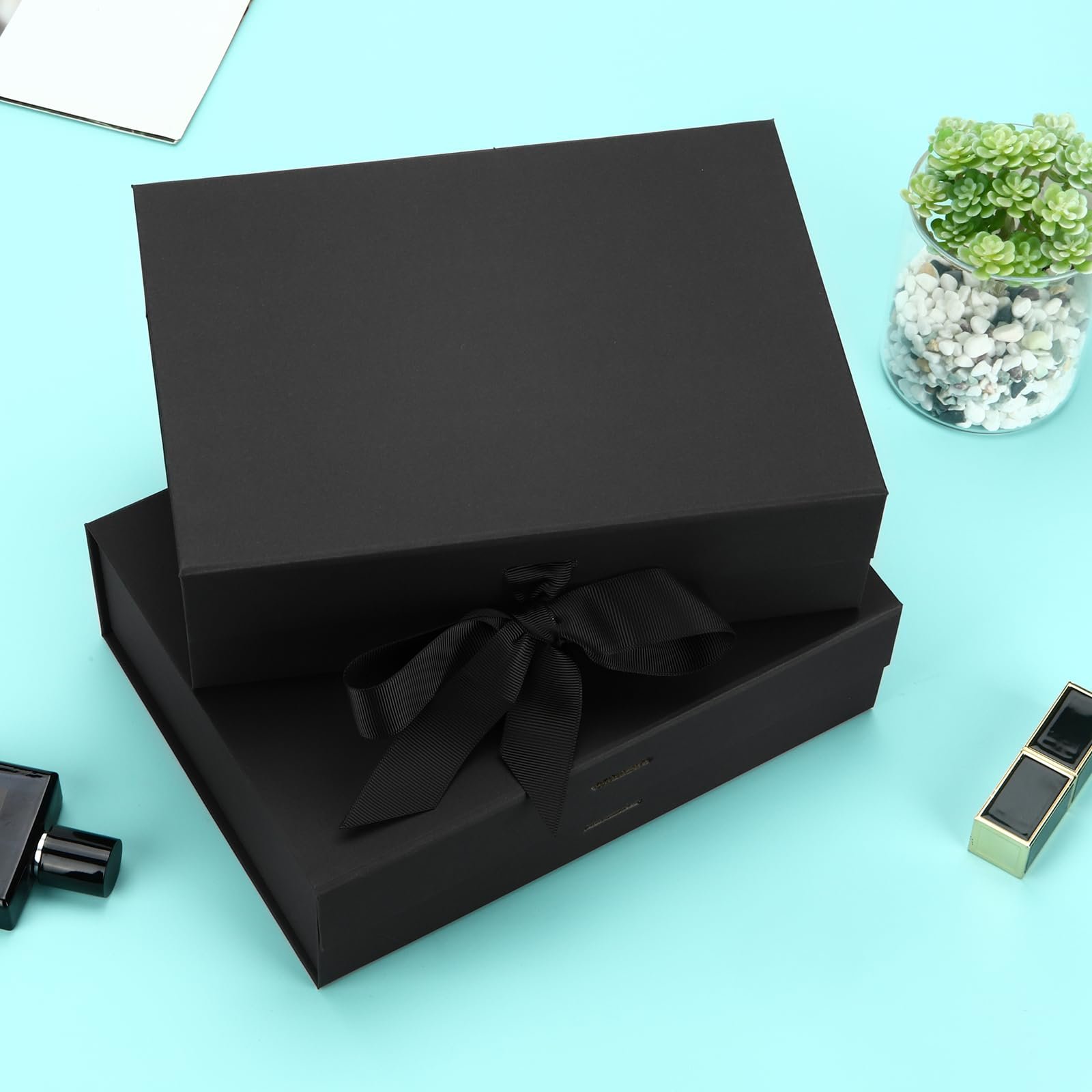Custom Logo Folding Packaging Cardboard Paper Shoe Clothing Underwear Boxes Black Flap Magnetic Closure Gift Box With Ribbon