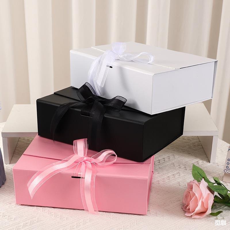 Wholesale plain cardboard ribbon paper box custom logo corporate luxury magnet gift packaging box for present