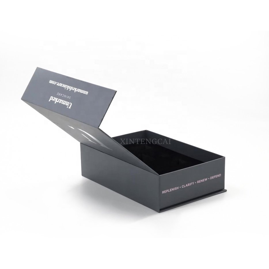 Custom Printed Handmade Luxury Rigid Paper Cardboard Black Matte Magnetic Closure Gift Box for Cosmetic Skincare Packaging
