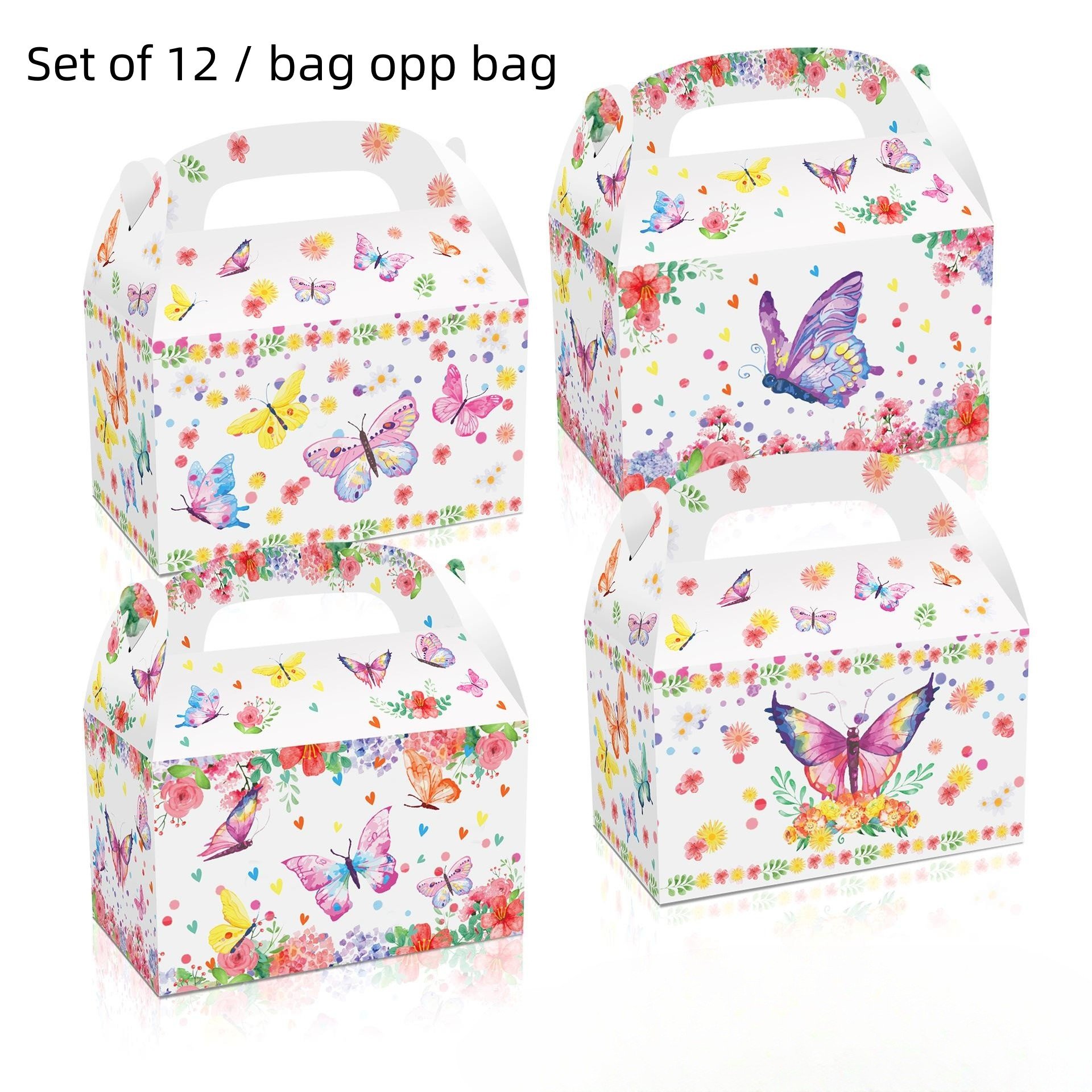 12PCS Watercolor butterfly flowers Spring butterfly flying Summer insect animal party gift candy hand gift box