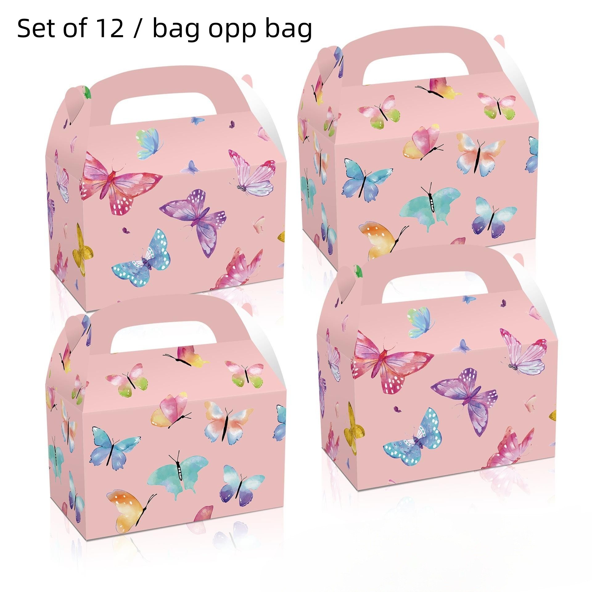 12PCS Watercolor butterfly flowers Spring butterfly flying Summer insect animal party gift candy hand gift box