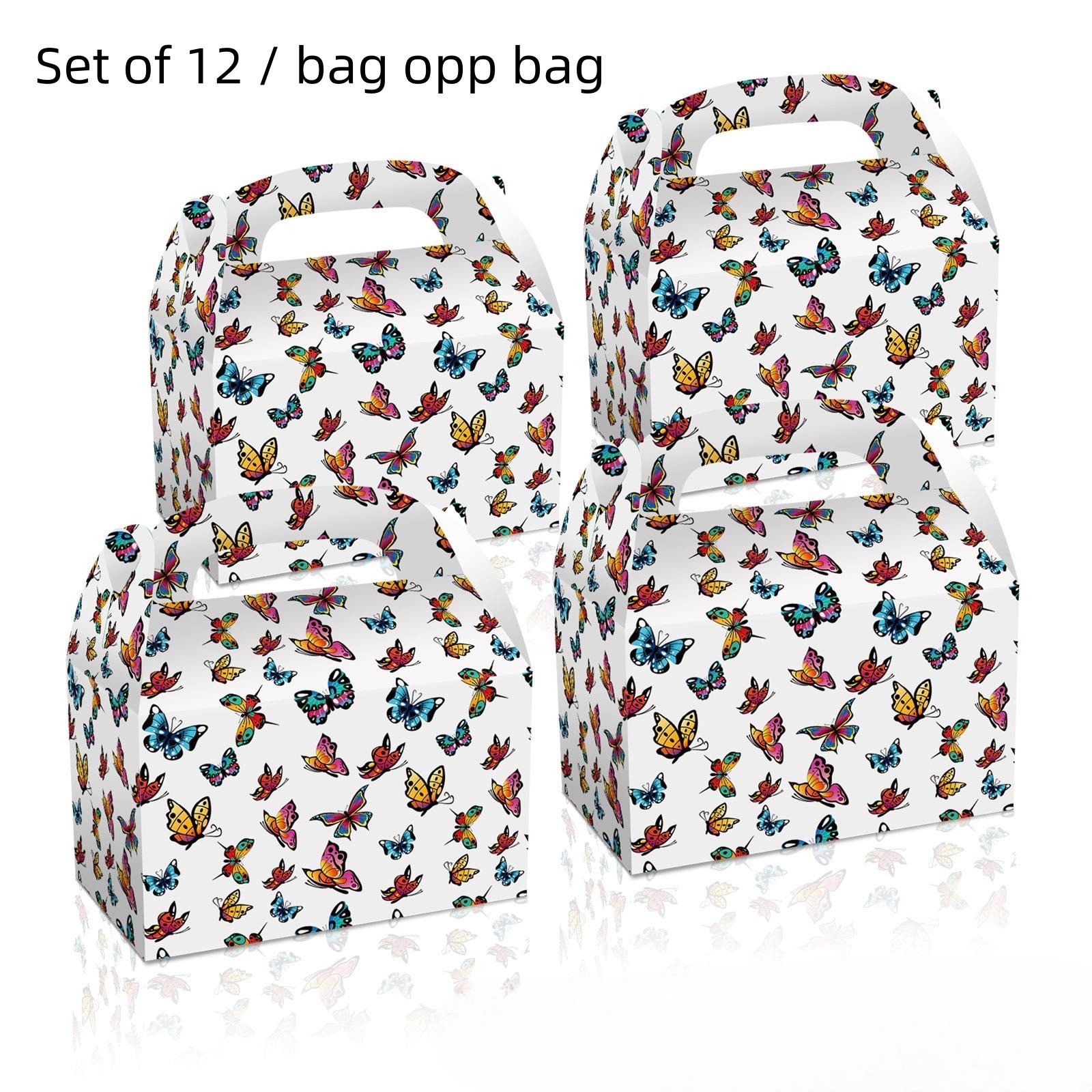 12PCS Watercolor butterfly flowers Spring butterfly flying Summer insect animal party gift candy hand gift box