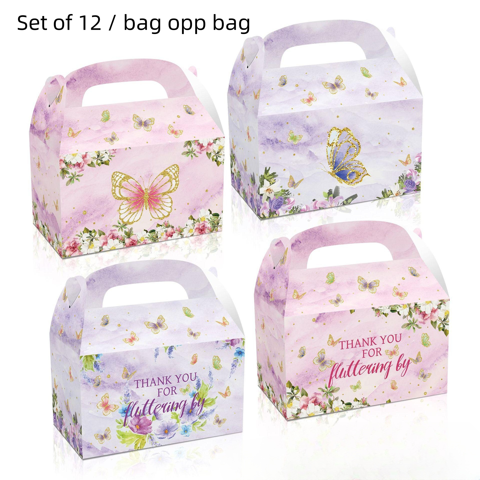 12PCS Watercolor butterfly flowers Spring butterfly flying Summer insect animal party gift candy hand gift box