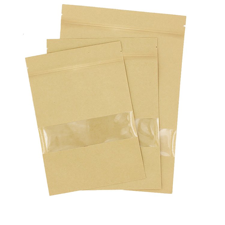 Kraft Paper Bag Manufacturer Stand up Brown Food Package Moisture Proof Brown Kraft Paper Bag for Food Nut Rice Tea Spices QJBZ