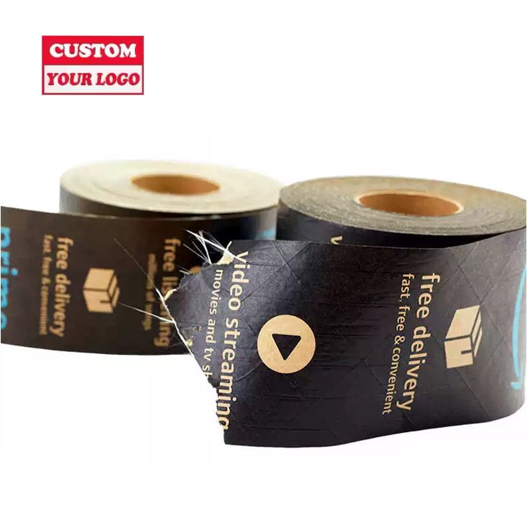 Custom Printed Logo Eco Friendly Recycled Brand Tape Water Activated Reinforced Kraft Paper Tape For Carton Box Biodegradable