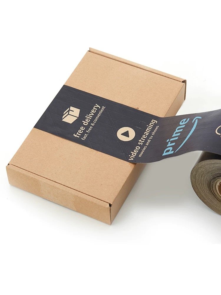 Custom Printed Logo Eco Friendly Recycled Brand Tape Water Activated Reinforced Kraft Paper Tape For Carton Box Biodegradable