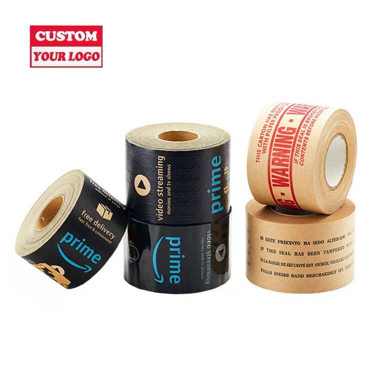 Custom Printed Logo Eco Friendly Recycled Brand Tape Water Activated Reinforced Kraft Paper Tape For Carton Box Biodegradable