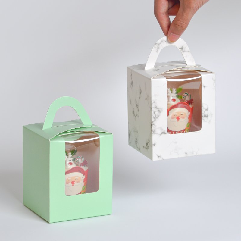 Custom Individual Empty Cupcake Box Foldable White Paper Cup Cake Muffin Packaging Box With PVC Window