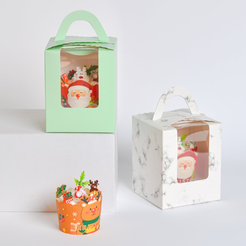 Custom Individual Empty Cupcake Box Foldable White Paper Cup Cake Muffin Packaging Box With PVC Window