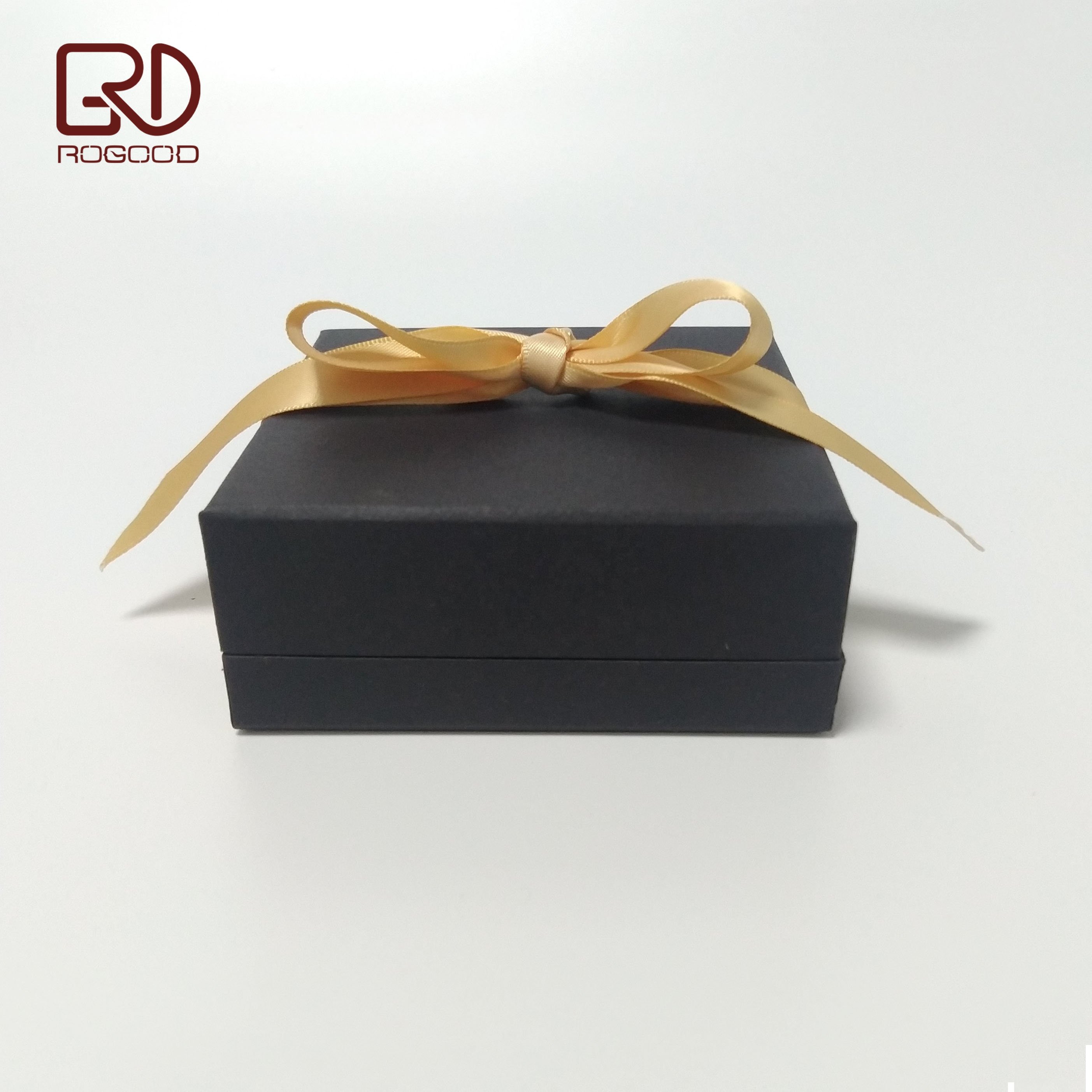 ROGOOD 10x10x4.2cm Full Black Lid Open Rigid Cardboard Jewelry Gift Box For Bracelet With Champagne Gold ribbon P1910