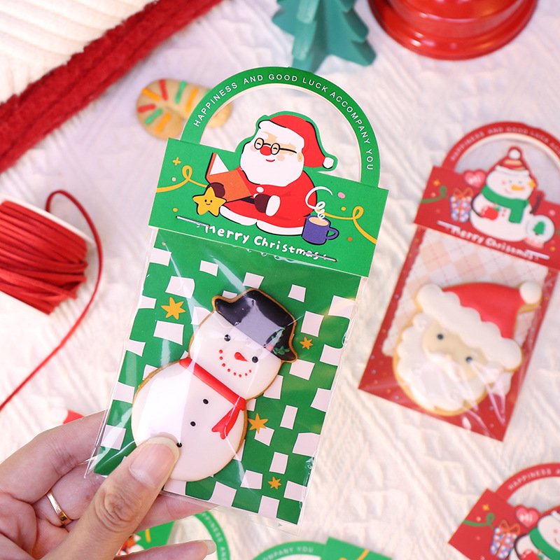 2024 Christmas Candy Bag Creative Header Card Head Frosted Biscuit Snowflake Crispy Cookie Handheld Packaging Bag