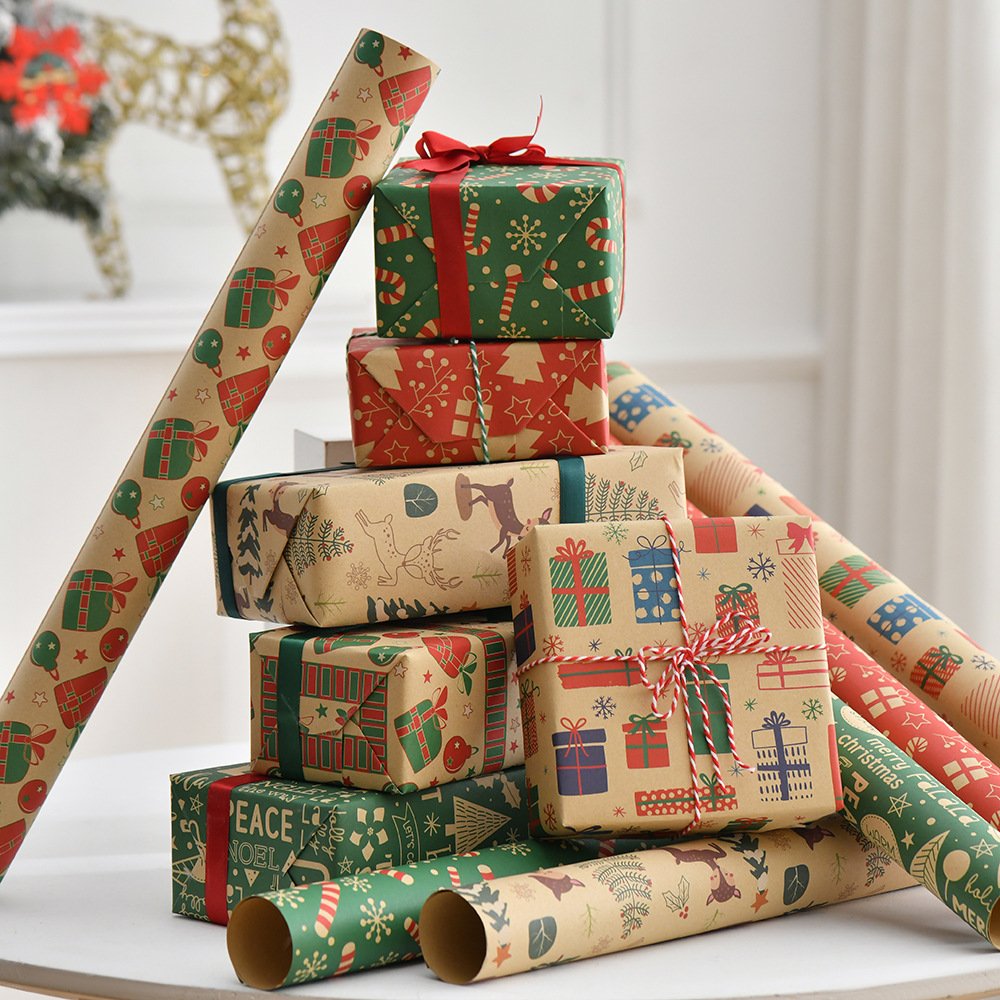 Christmas Gift Wrapping Paper Birthday Party Wedding DIY Craft Paper Xmas Tree Snowflake Print Gift Box Packaging Papers