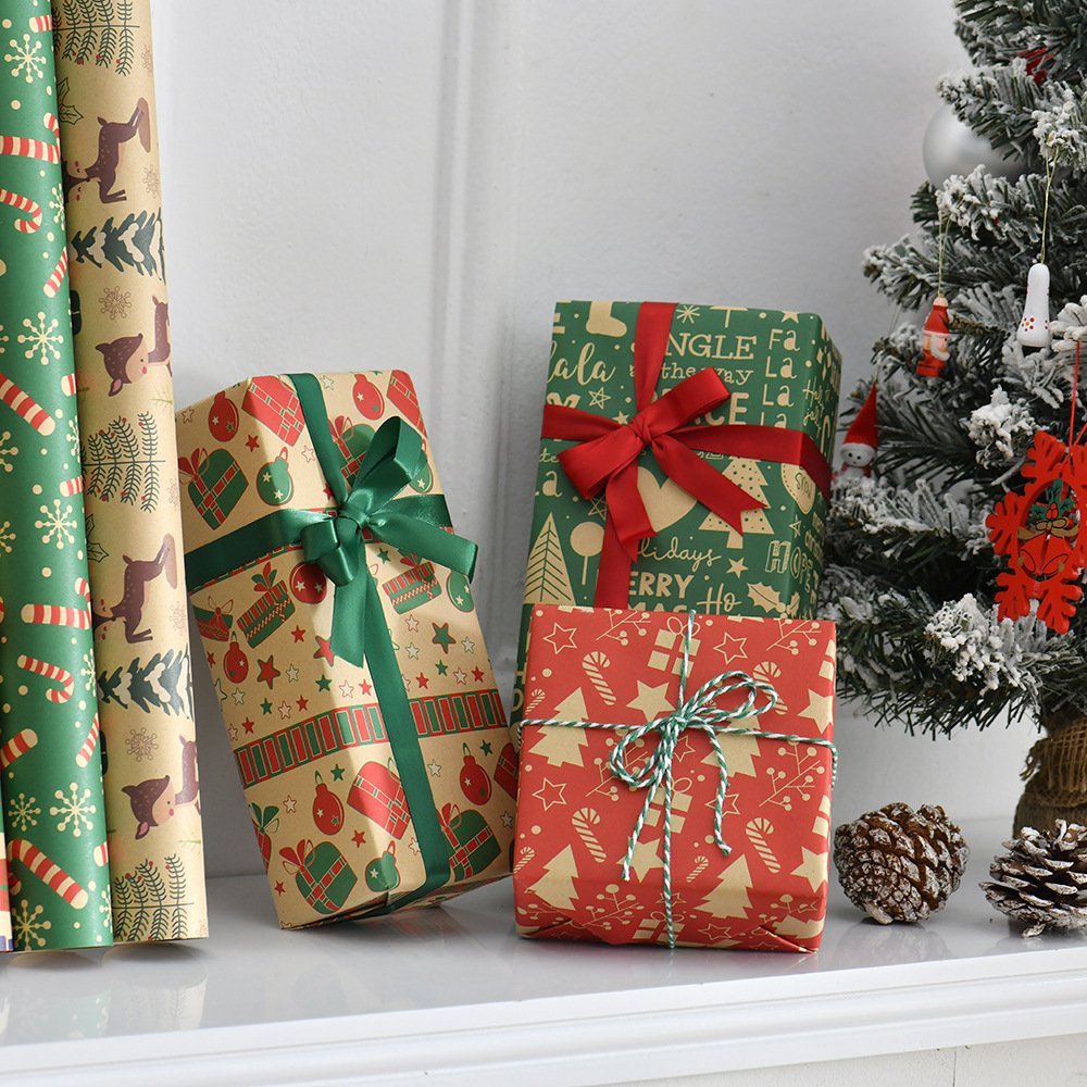 Christmas Gift Wrapping Paper Birthday Party Wedding DIY Craft Paper Xmas Tree Snowflake Print Gift Box Packaging Papers