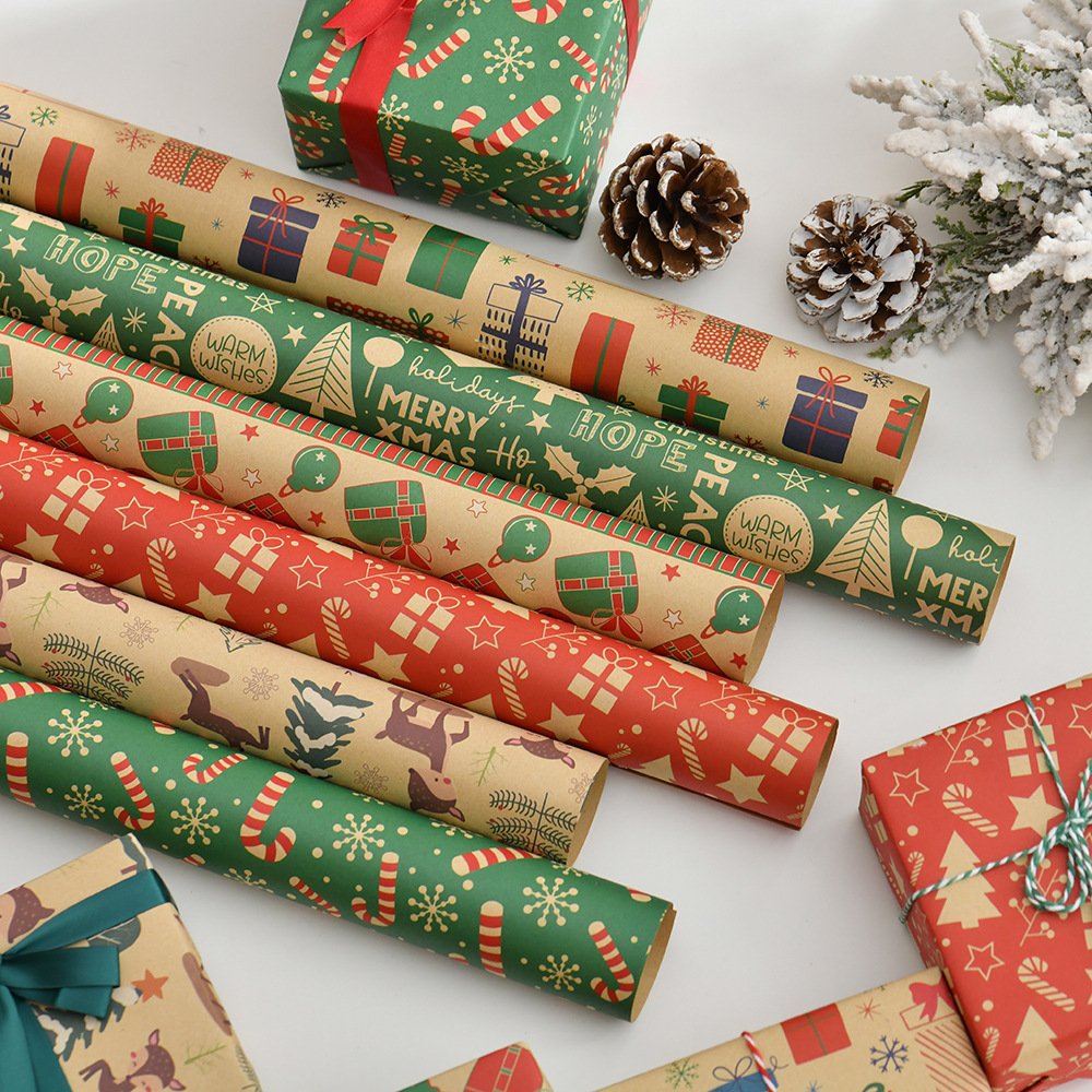 Christmas Gift Wrapping Paper Birthday Party Wedding DIY Craft Paper Xmas Tree Snowflake Print Gift Box Packaging Papers