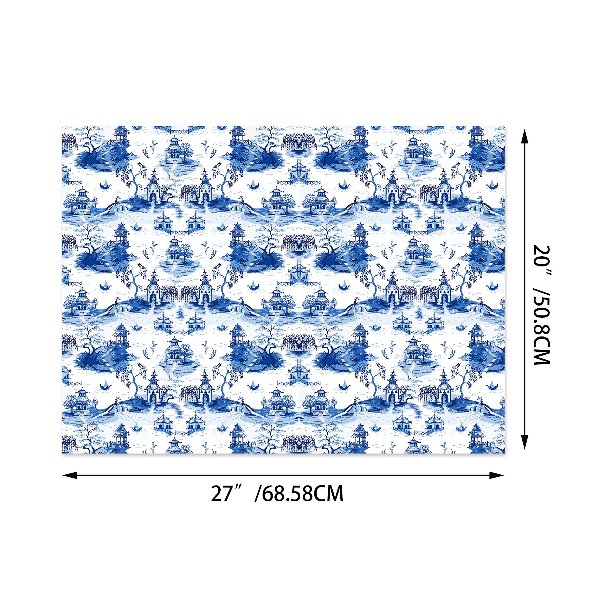 WZ017 Blue and White Porcelain Packaging Paper Gift Wrapping Paper Sheets for Birthday Wedding Tea Party