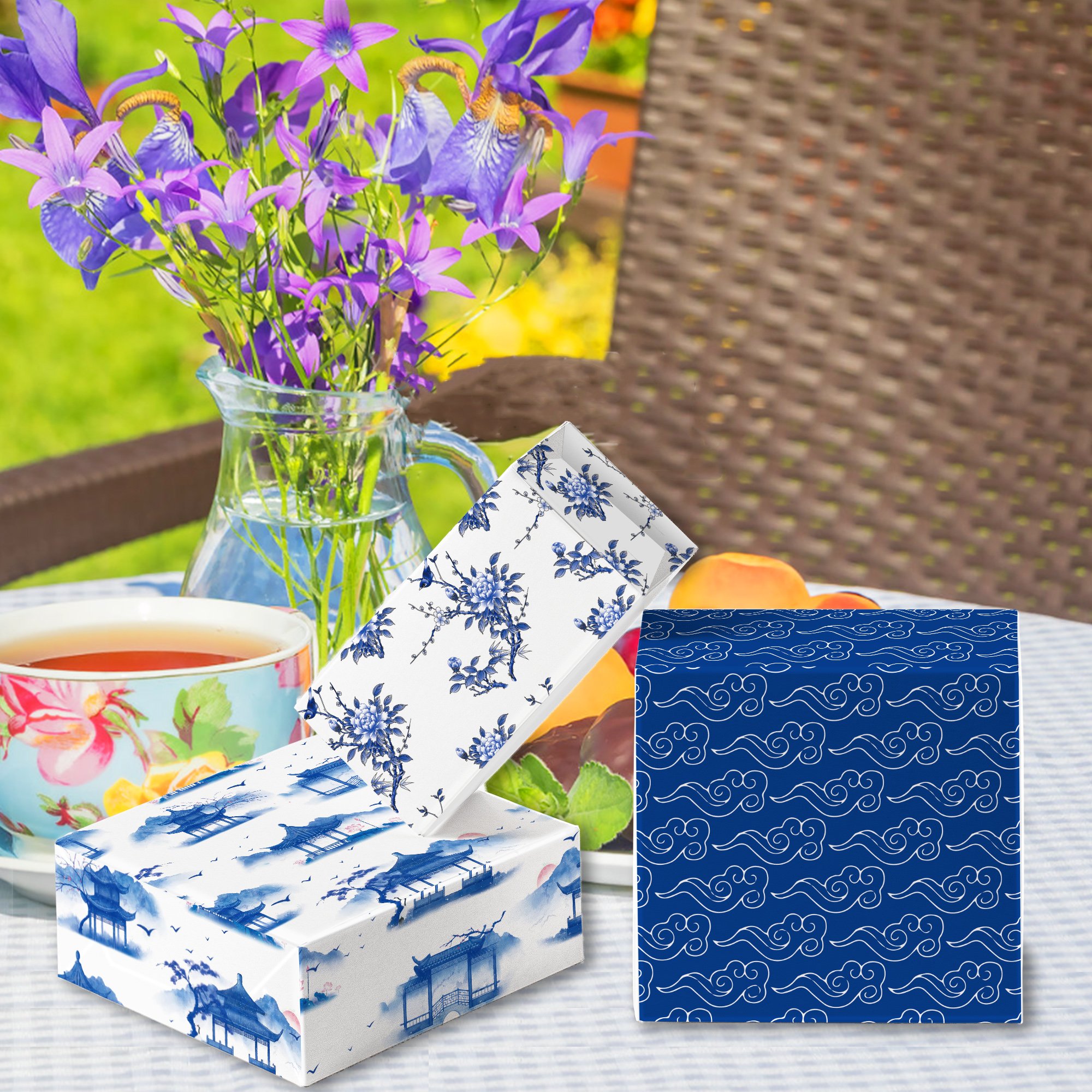 WZ017 Blue and White Porcelain Packaging Paper Gift Wrapping Paper Sheets for Birthday Wedding Tea Party