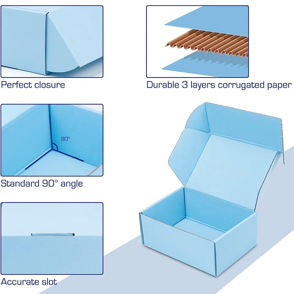 Kraft Gifts Decorations Packaging Corrugated Cardboard Packing Small Mailer Shipping Boxes Socks Box Custom 6 X 6 X 2 Inch Blue