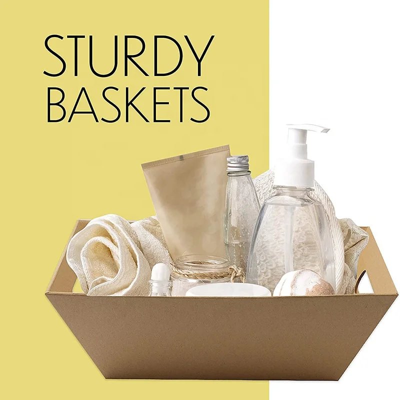 Wholesale custom wedding Christmas gift packages market tray cardboard basket with handles empty gift basket