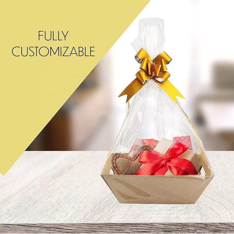 Wholesale custom wedding Christmas gift packages market tray cardboard basket with handles empty gift basket