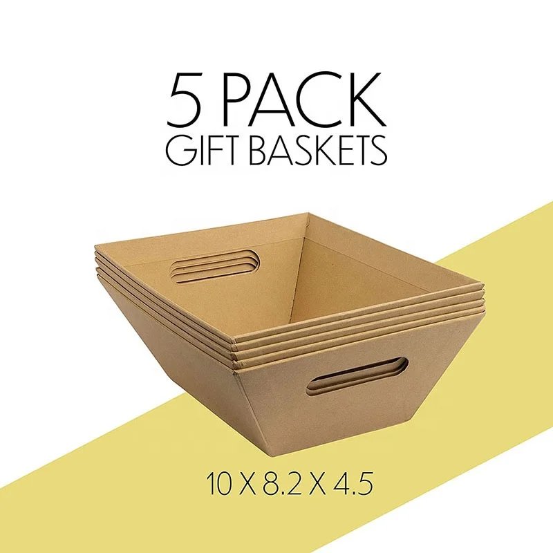 Wholesale custom wedding Christmas gift packages market tray cardboard basket with handles empty gift basket