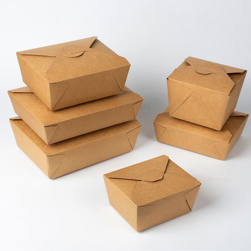 Custom Print Logo Biodegradable Small Fast Food Container Paper Lunch Box Pe Coated Kraft Paper Box Packaging Container For Food