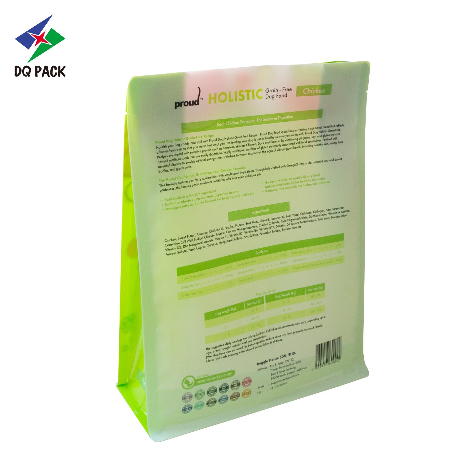 DQ PACK Custom Eco Friendly 5kg 10kg 15KG Big Size side Gusset Flat Bottom Cat Dog Pet Wet Food Packaging Bags Pouch