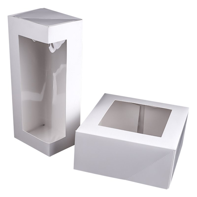OEM Custom Logo Printed Food Grade White Cardboard Paper Birthday Gift Pastry Cake Box With Clear Window