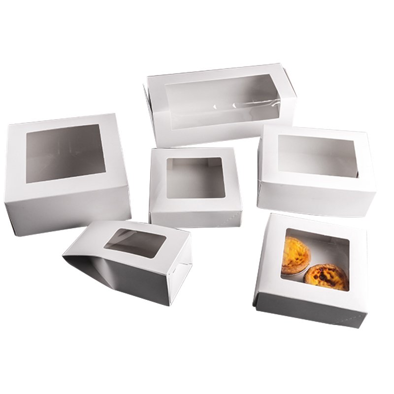 OEM Custom Logo Printed Food Grade White Cardboard Paper Birthday Gift Pastry Cake Box With Clear Window