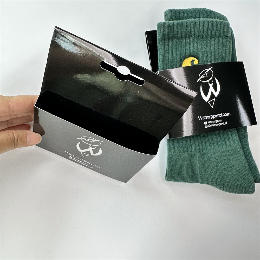 Luxury Custom Black Glossy Paper Packs Of Socks Print Logo New Packaging Wrapping Paper Card For Sock