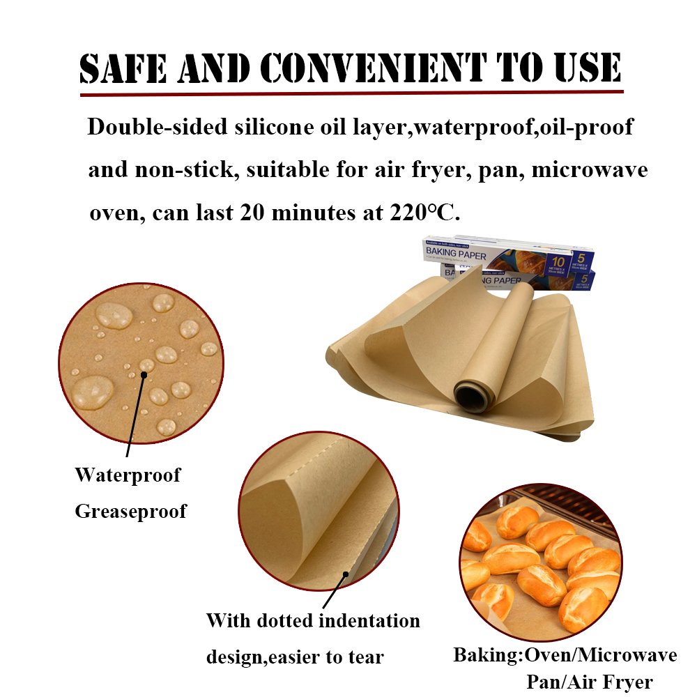 5/10/20m food safe and health brown/white cake liners parchment silicone baking paper roll packaging paper